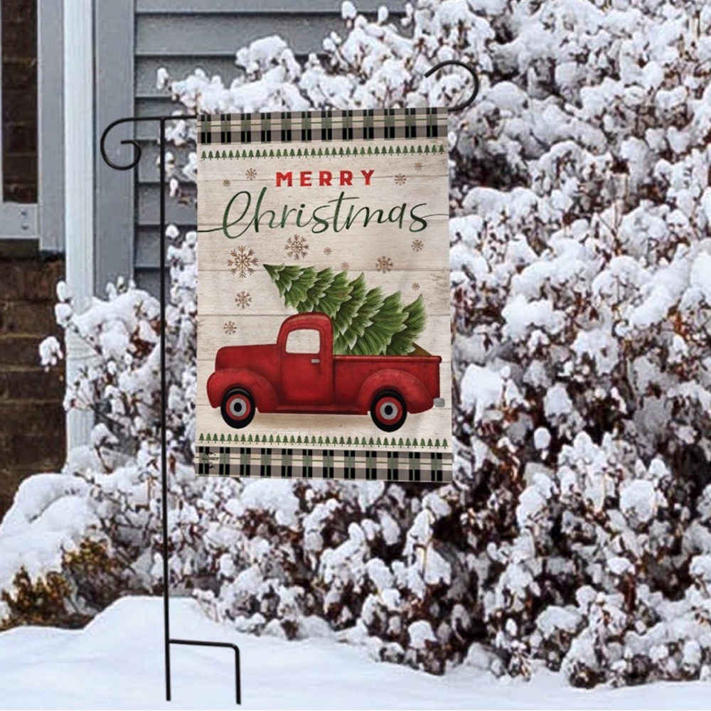 Merry Christmas Pickup Truck Garden Flag  Nostalgic Vintage Farm Truck 12.5x18" - Picture 3 of 13